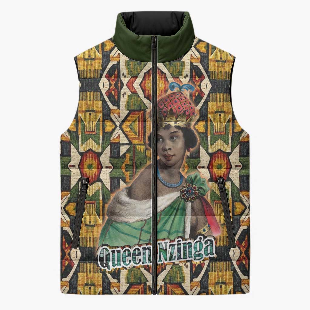 Queen Nzinga Sleeveless Puffer Jacket Mbandi Traditional Regal Portrait Empowerment Quote African Female Leadership - African Pride