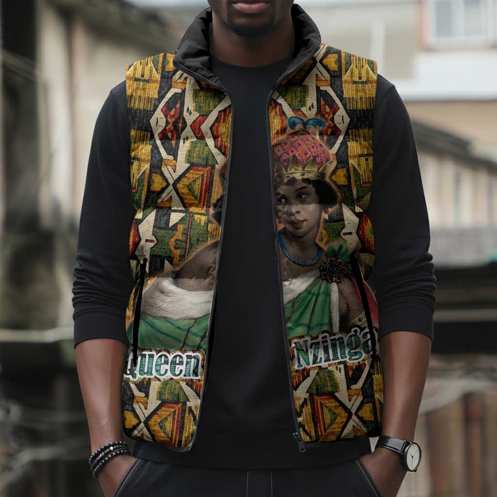 Queen Nzinga Sleeveless Puffer Jacket Mbandi Traditional Regal Portrait Empowerment Quote African Female Leadership - African Pride