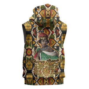 Queen Nzinga Sleeveless Zip Hoodie Mbandi Traditional Regal Portrait Empowerment Quote African Female Leadership - African Pride