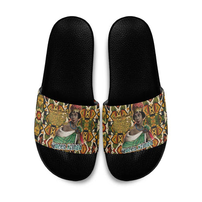 Queen Nzinga Slide Sandals Mbandi Traditional Regal Portrait Empowerment Quote African Female Leadership - African Pride
