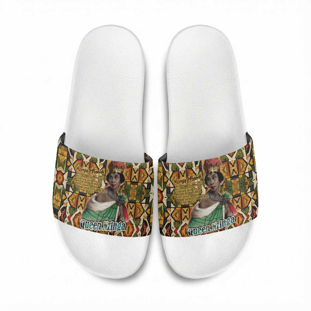 Queen Nzinga Slide Sandals Mbandi Traditional Regal Portrait Empowerment Quote African Female Leadership - African Pride