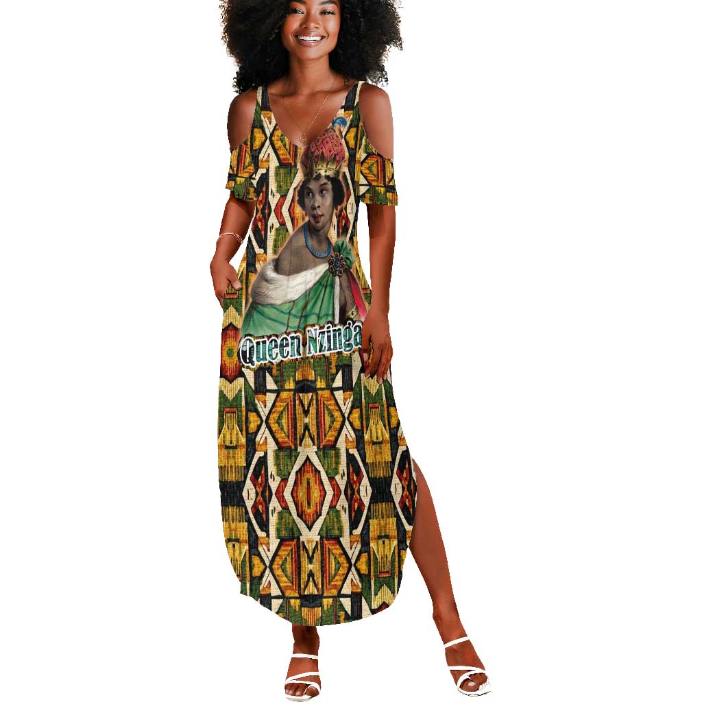 Queen Nzinga Summer Maxi Dress Mbandi Traditional Regal Portrait Empowerment Quote African Female Leadership - African Pride