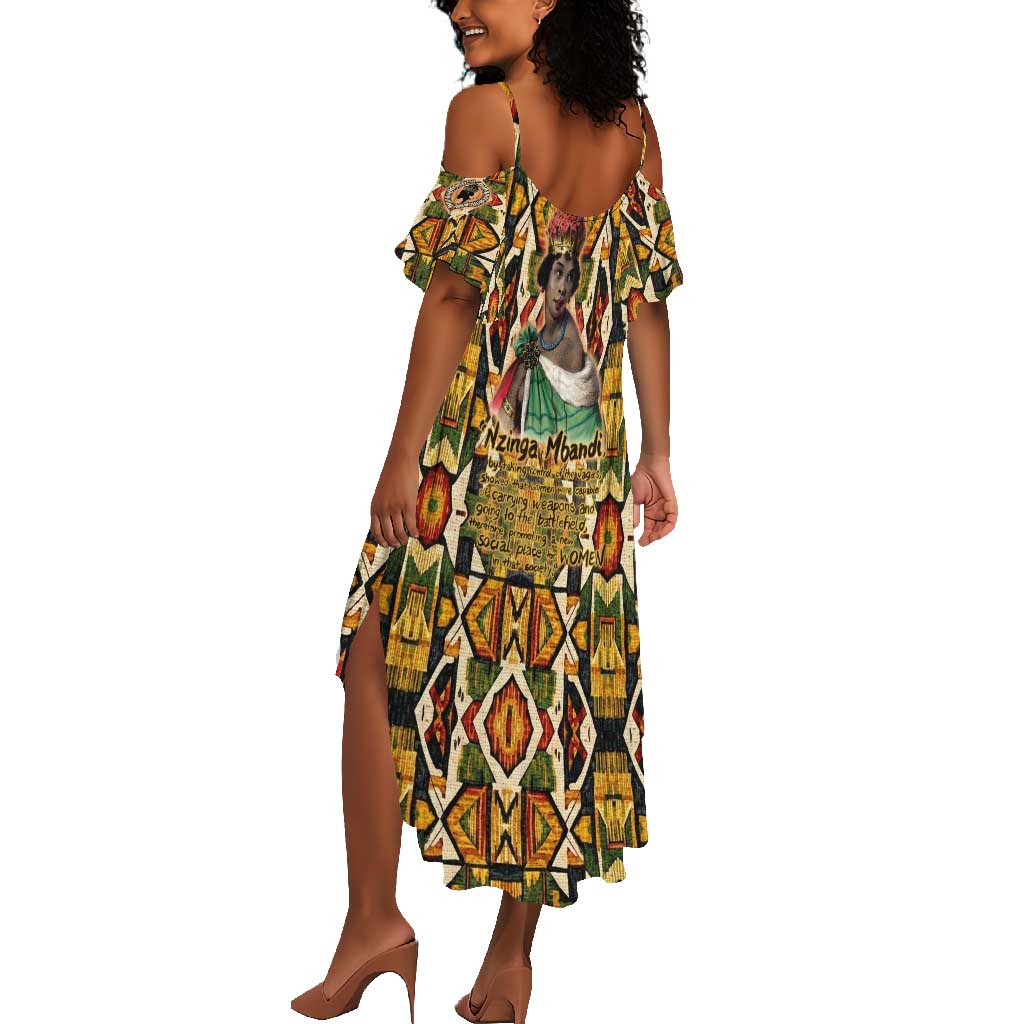 Queen Nzinga Summer Maxi Dress Mbandi Traditional Regal Portrait Empowerment Quote African Female Leadership - African Pride