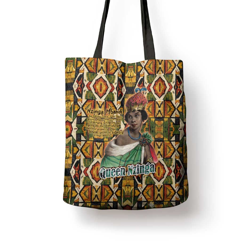 Queen Nzinga Tote Bag Mbandi Traditional Regal Portrait Empowerment Quote African Female Leadership - African Pride