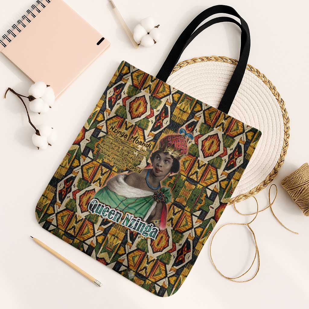 Queen Nzinga Tote Bag Mbandi Traditional Regal Portrait Empowerment Quote African Female Leadership - African Pride