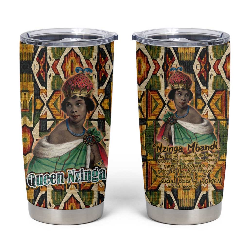 Queen Nzinga Tumbler Cup Mbandi Traditional Regal Portrait Empowerment Quote African Female Leadership - African Pride