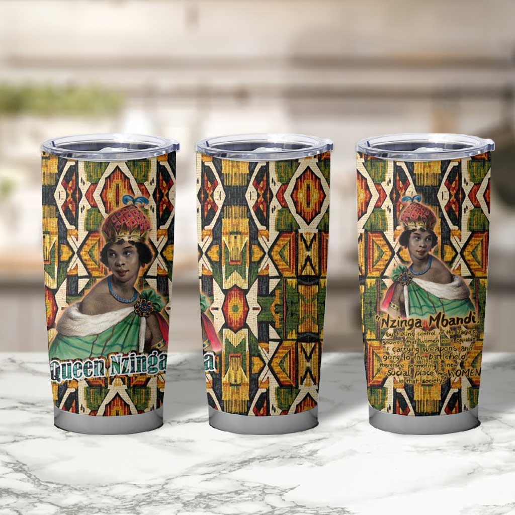 Queen Nzinga Tumbler Cup Mbandi Traditional Regal Portrait Empowerment Quote African Female Leadership - African Pride