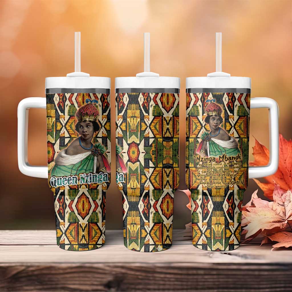 Queen Nzinga Tumbler With Handle Mbandi Traditional Regal Portrait Empowerment Quote African Female Leadership - African Pride