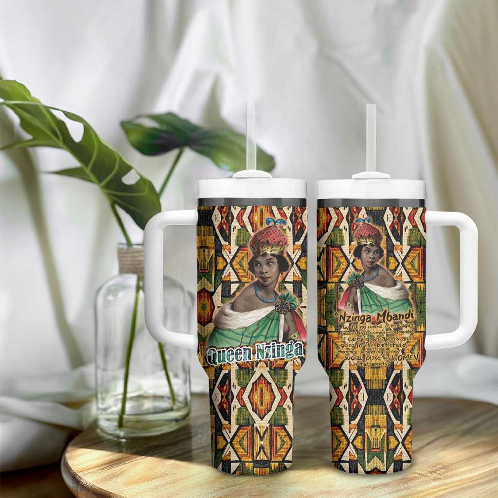 Queen Nzinga Tumbler With Handle Mbandi Traditional Regal Portrait Empowerment Quote African Female Leadership - African Pride