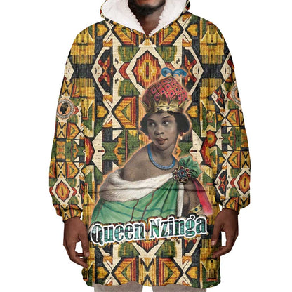 Queen Nzinga Wearable Blanket Hoodie Mbandi Traditional Regal Portrait Empowerment Quote African Female Leadership - African Pride