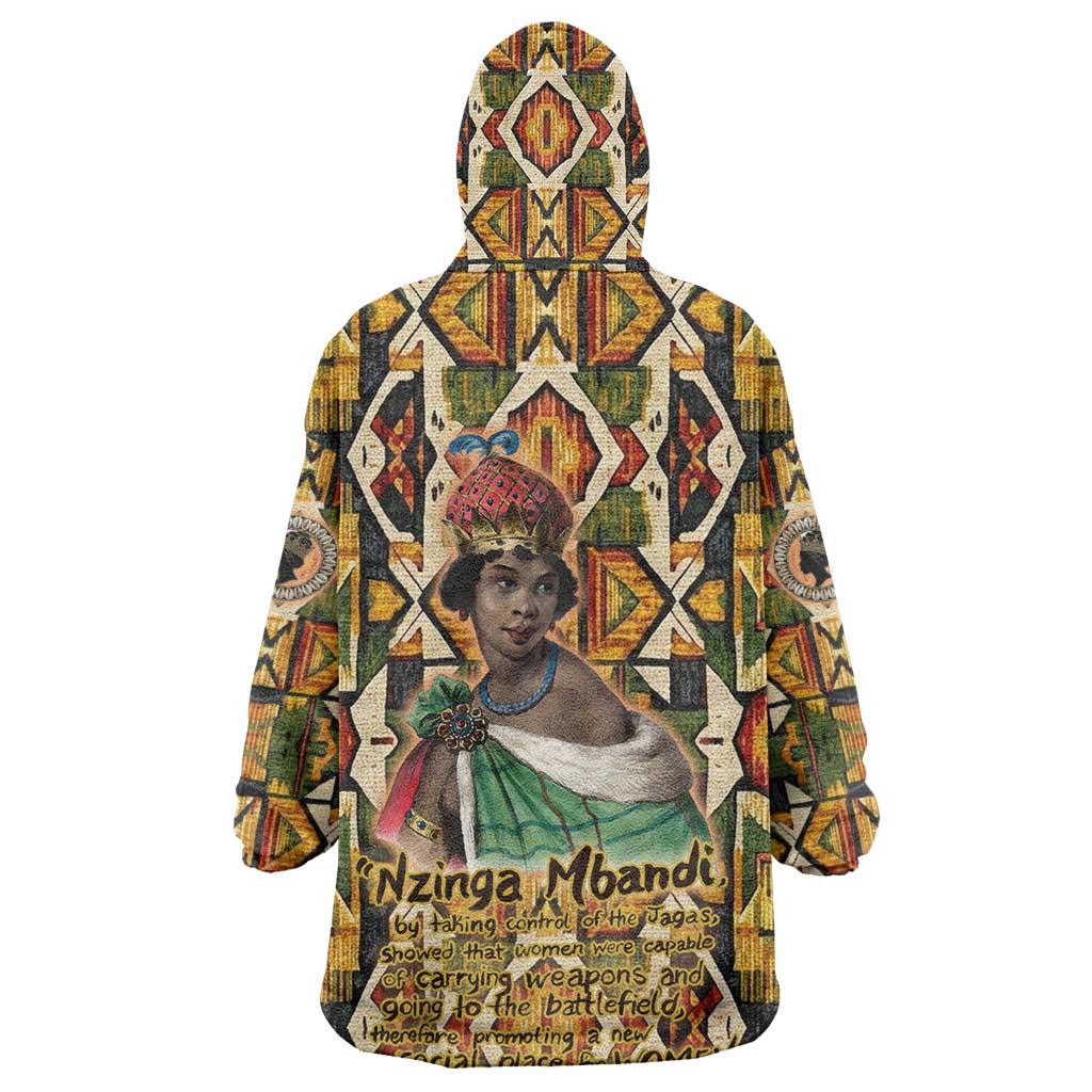 Queen Nzinga Wearable Blanket Hoodie Mbandi Traditional Regal Portrait Empowerment Quote African Female Leadership - African Pride