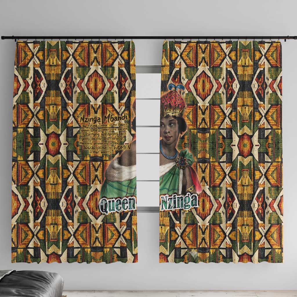 Queen Nzinga Window Curtain Mbandi Traditional Regal Portrait Empowerment Quote African Female Leadership - African Pride