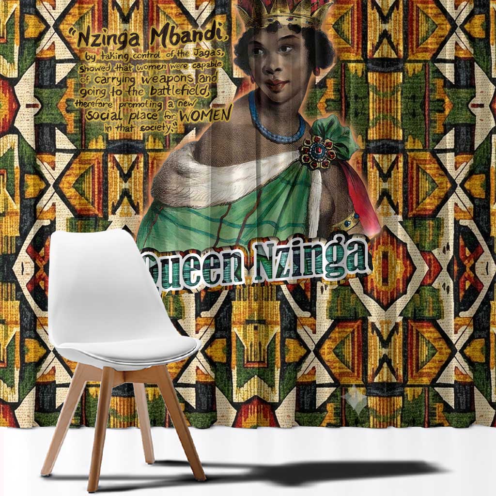Queen Nzinga Window Curtain Mbandi Traditional Regal Portrait Empowerment Quote African Female Leadership - African Pride