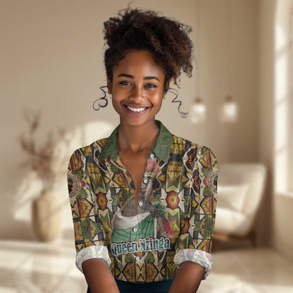 Queen Nzinga Women Casual Shirt Mbandi Traditional Regal Portrait Empowerment Quote African Female Leadership - African Pride
