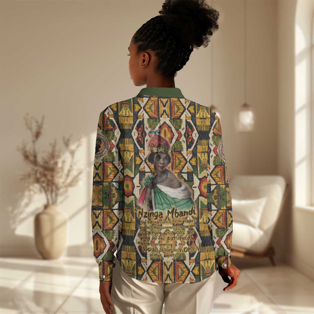 Queen Nzinga Women Casual Shirt Mbandi Traditional Regal Portrait Empowerment Quote African Female Leadership - African Pride