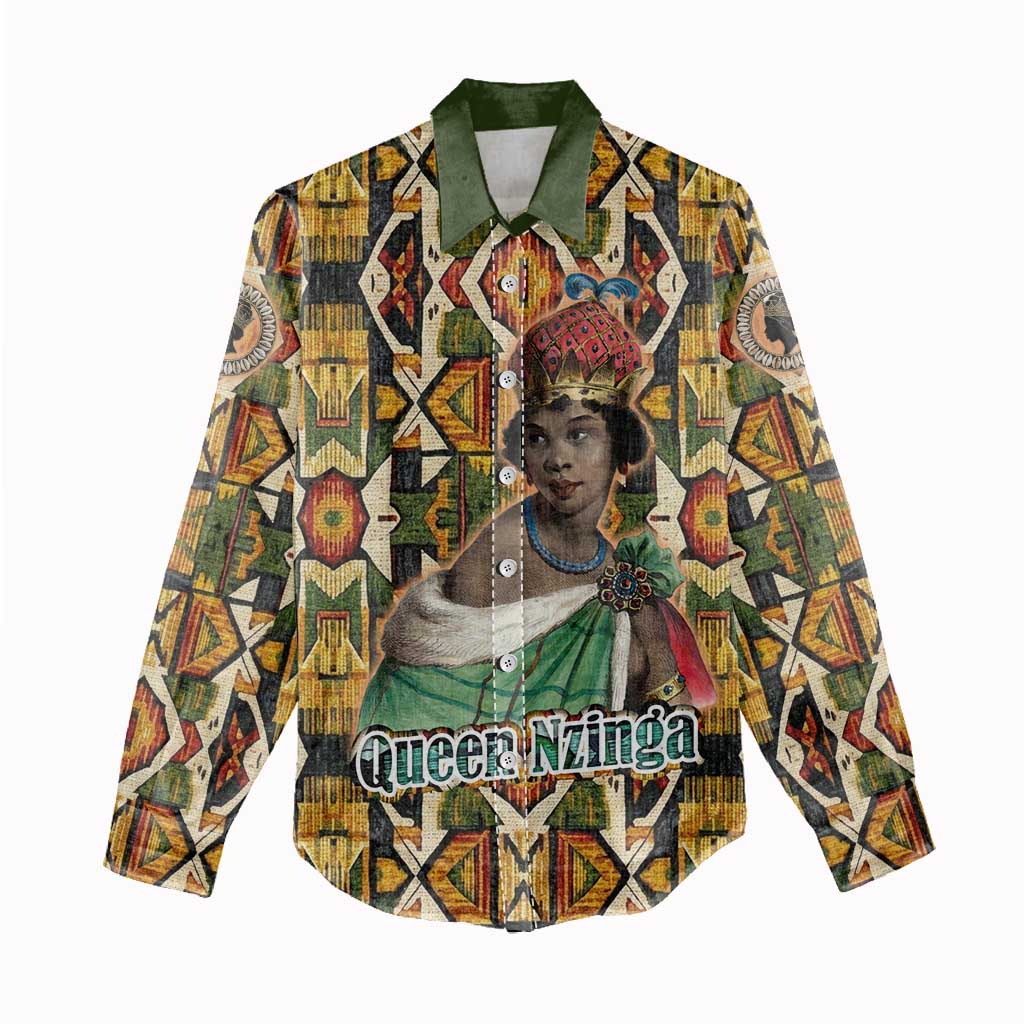 Queen Nzinga Women Casual Shirt Mbandi Traditional Regal Portrait Empowerment Quote African Female Leadership - African Pride