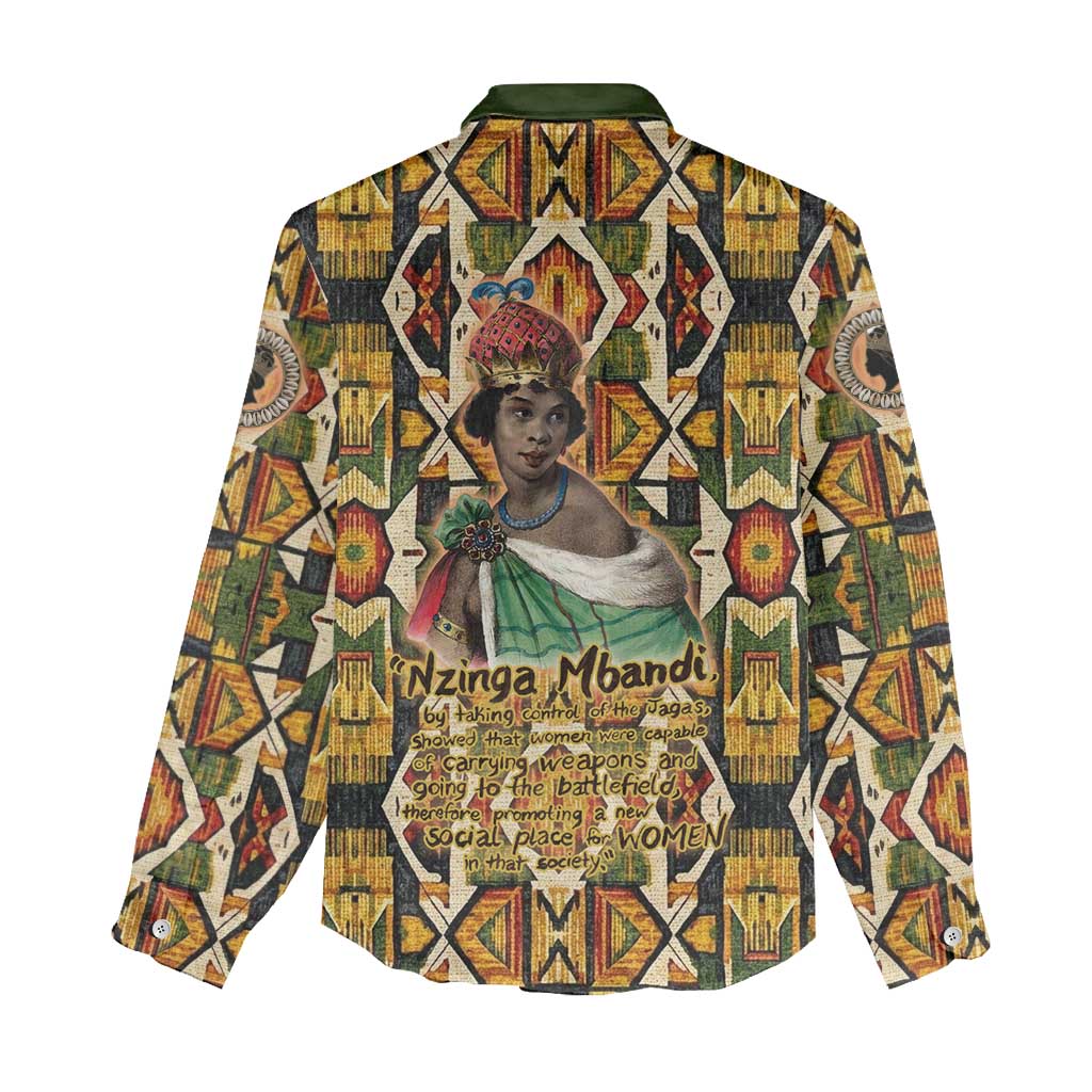 Queen Nzinga Women Casual Shirt Mbandi Traditional Regal Portrait Empowerment Quote African Female Leadership - African Pride