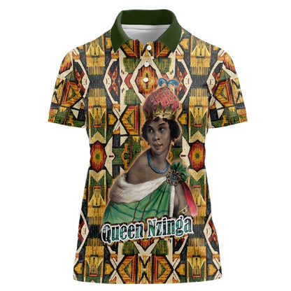 Queen Nzinga Women Polo Shirt Mbandi Traditional Regal Portrait Empowerment Quote African Female Leadership - African Pride