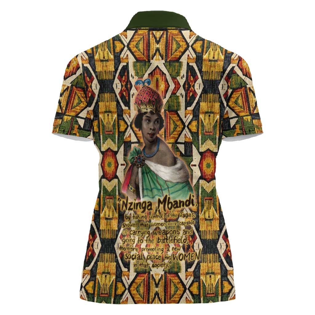 Queen Nzinga Women Polo Shirt Mbandi Traditional Regal Portrait Empowerment Quote African Female Leadership - African Pride