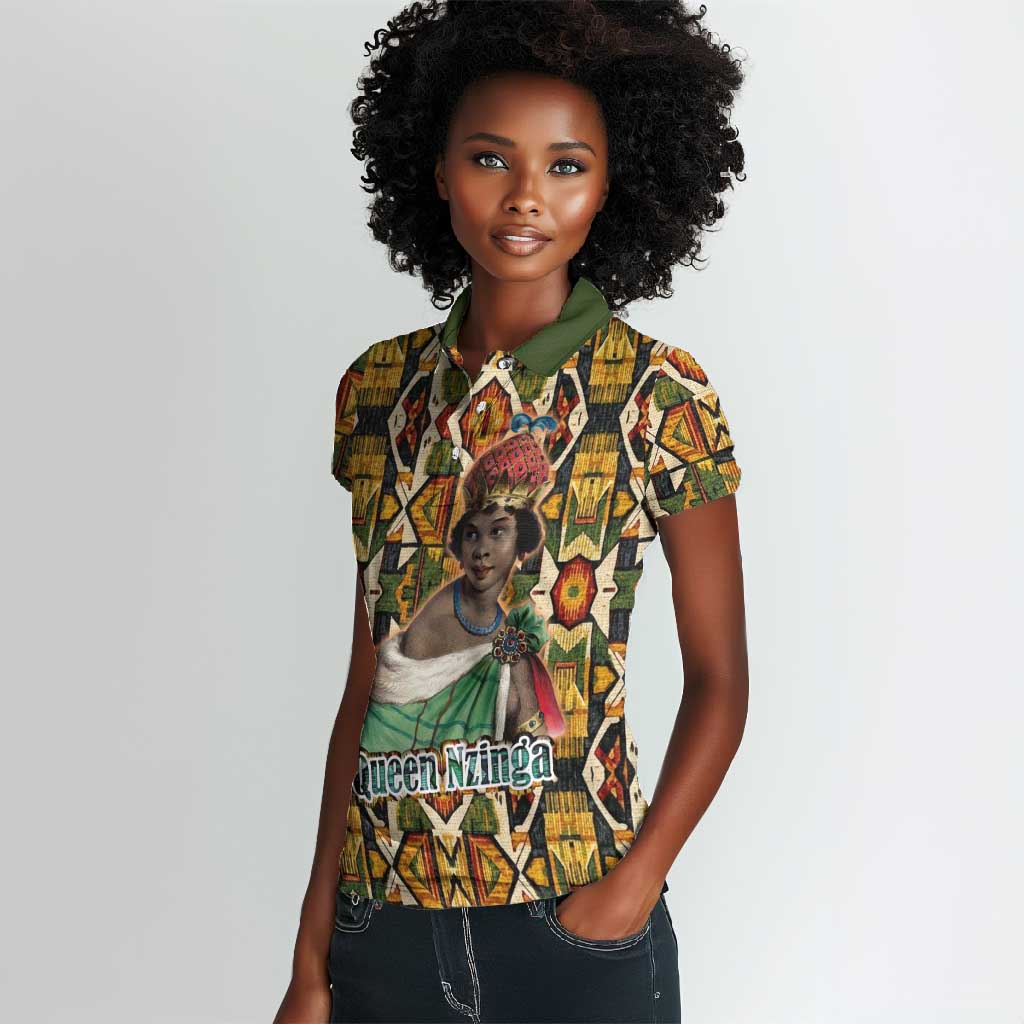 Queen Nzinga Women Polo Shirt Mbandi Traditional Regal Portrait Empowerment Quote African Female Leadership - African Pride