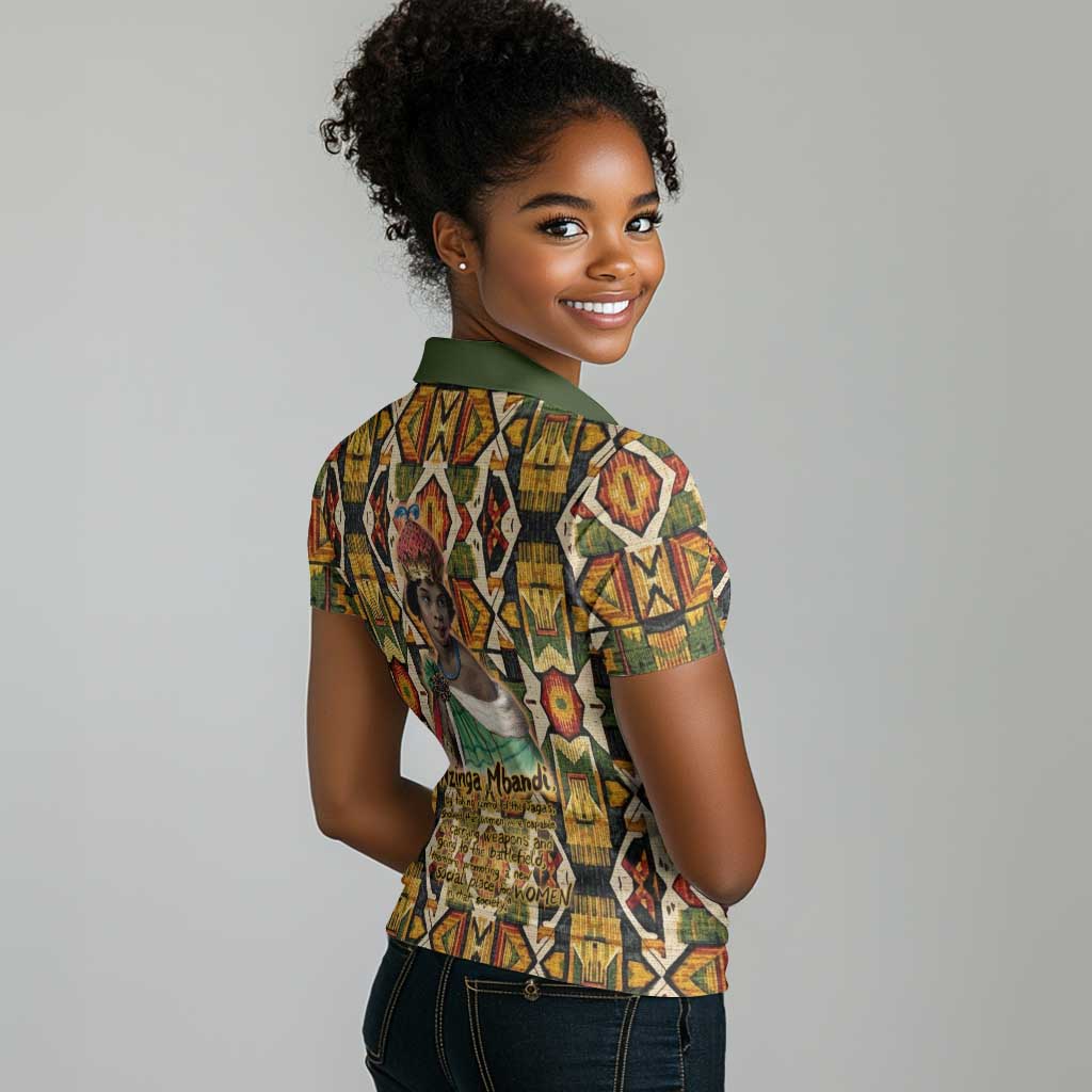 Queen Nzinga Women Polo Shirt Mbandi Traditional Regal Portrait Empowerment Quote African Female Leadership - African Pride