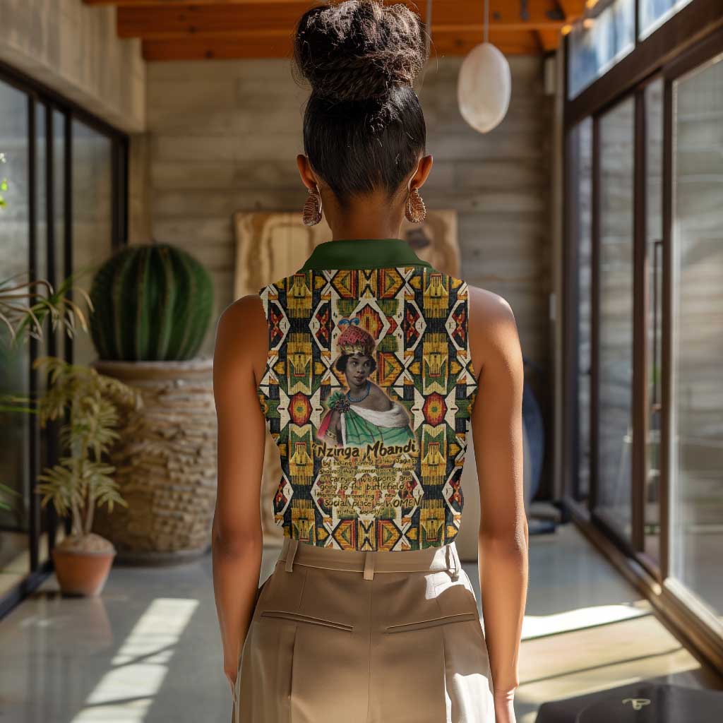 Queen Nzinga Women Sleeveless Polo Shirt Mbandi Traditional Regal Portrait Empowerment Quote African Female Leadership - African Pride