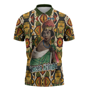 Queen Nzinga Zipper Polo Shirt Mbandi Traditional Regal Portrait Empowerment Quote African Female Leadership - African Pride
