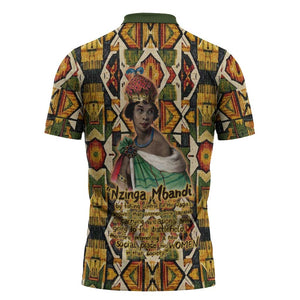 Queen Nzinga Zipper Polo Shirt Mbandi Traditional Regal Portrait Empowerment Quote African Female Leadership - African Pride