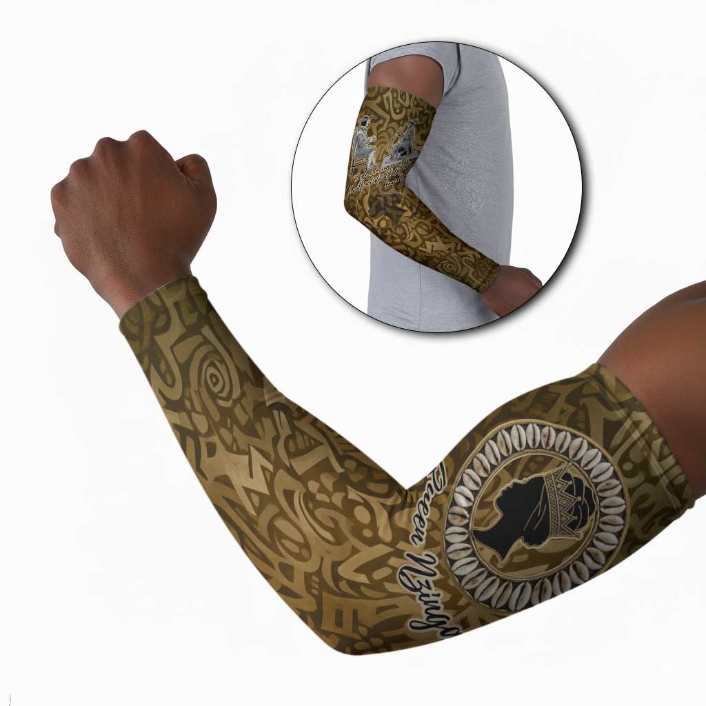 Queen Nzinga Arm Sleeves Cowrie Crown Silhouette Royal Power - African Pride