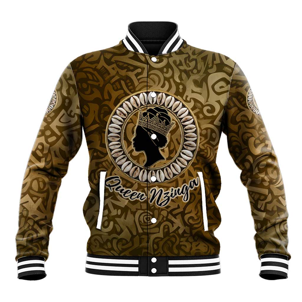 Queen Nzinga Baseball Jacket Cowrie Crown Silhouette Royal Power - African Pride