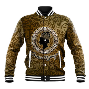 Queen Nzinga Baseball Jacket Cowrie Crown Silhouette Royal Power - African Pride