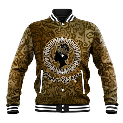 Queen Nzinga Baseball Jacket Cowrie Crown Silhouette Royal Power - African Pride