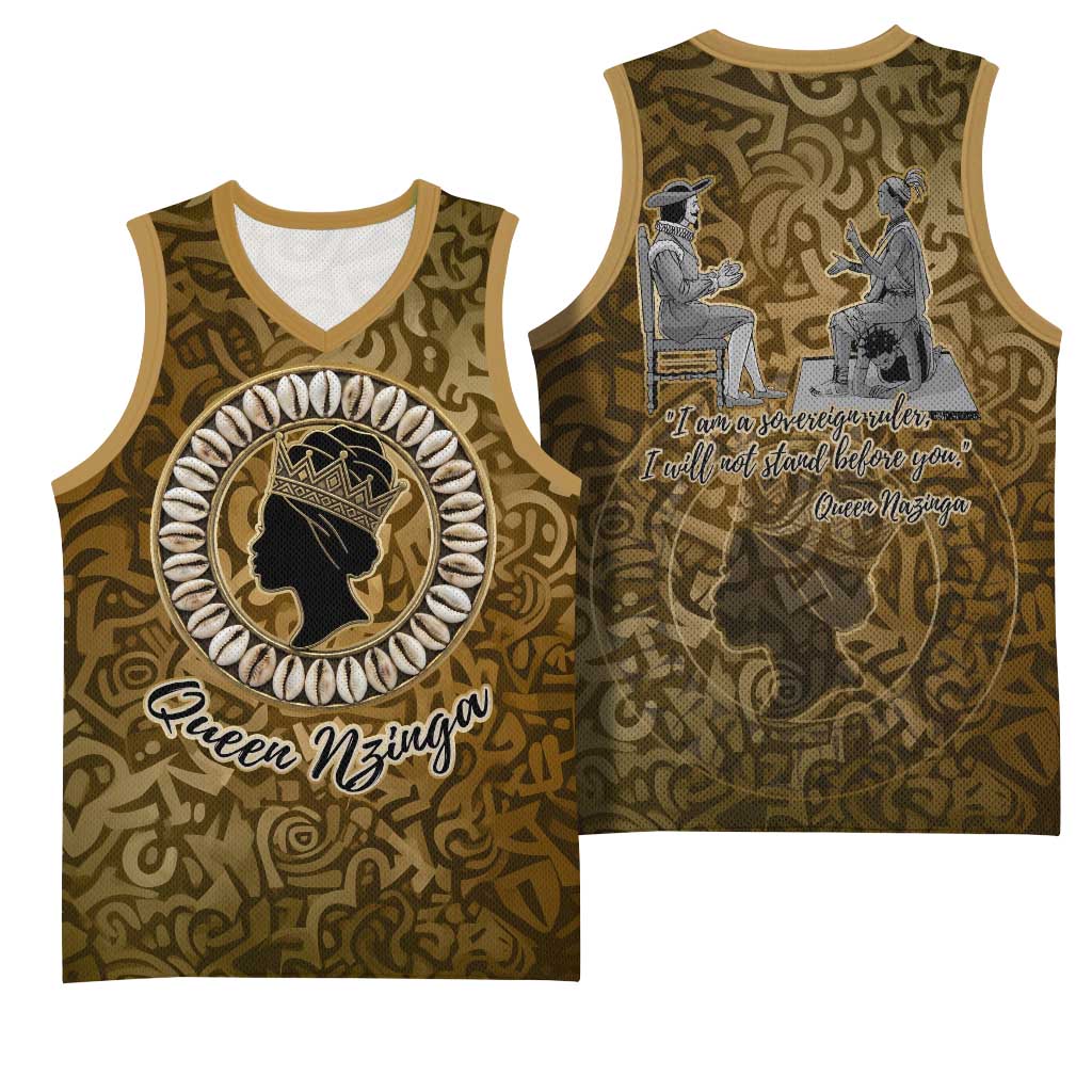 Queen Nzinga Basketball Jersey Cowrie Crown Silhouette Royal Power - African Pride