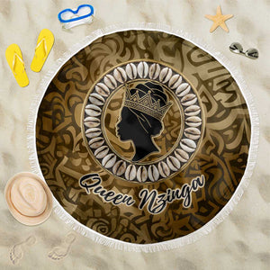 Queen Nzinga Beach Blanket Cowrie Crown Silhouette Royal Power - African Pride