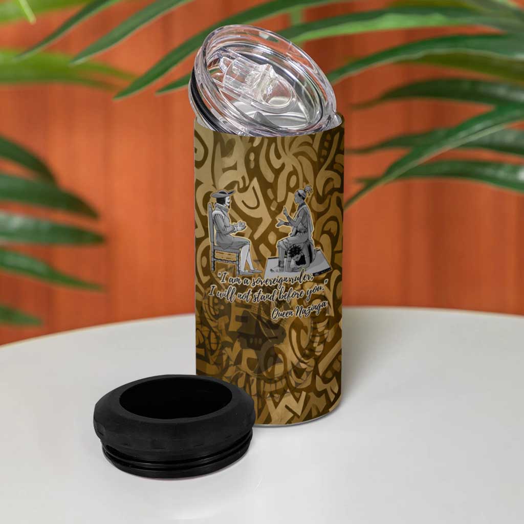 Queen Nzinga 4 in 1 Can Cooler Tumbler Cowrie Crown Silhouette Royal Power - African Pride