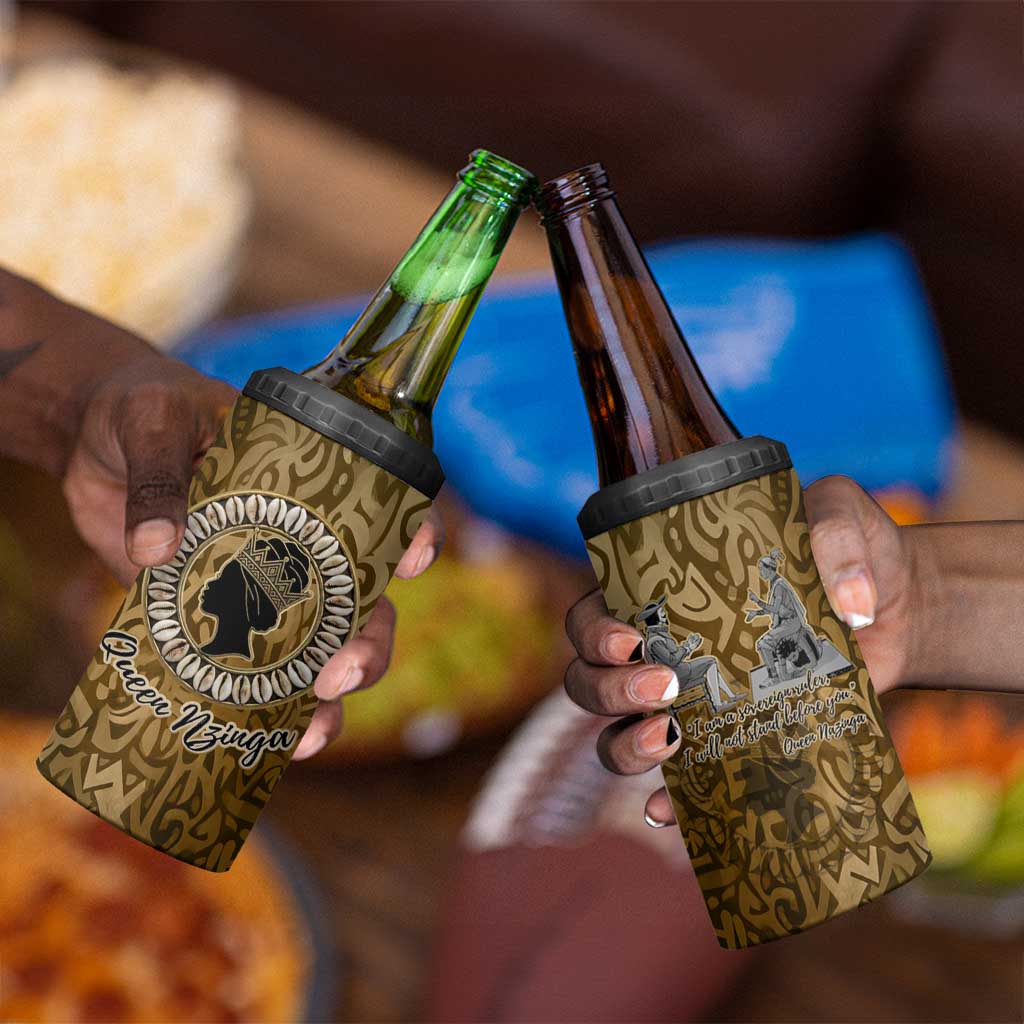 Queen Nzinga 4 in 1 Can Cooler Tumbler Cowrie Crown Silhouette Royal Power - African Pride