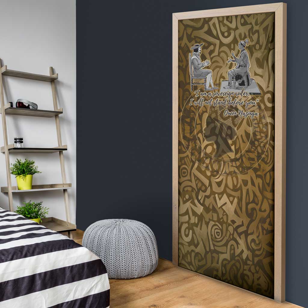 Queen Nzinga Door Cover Cowrie Crown Silhouette Royal Power - African Pride