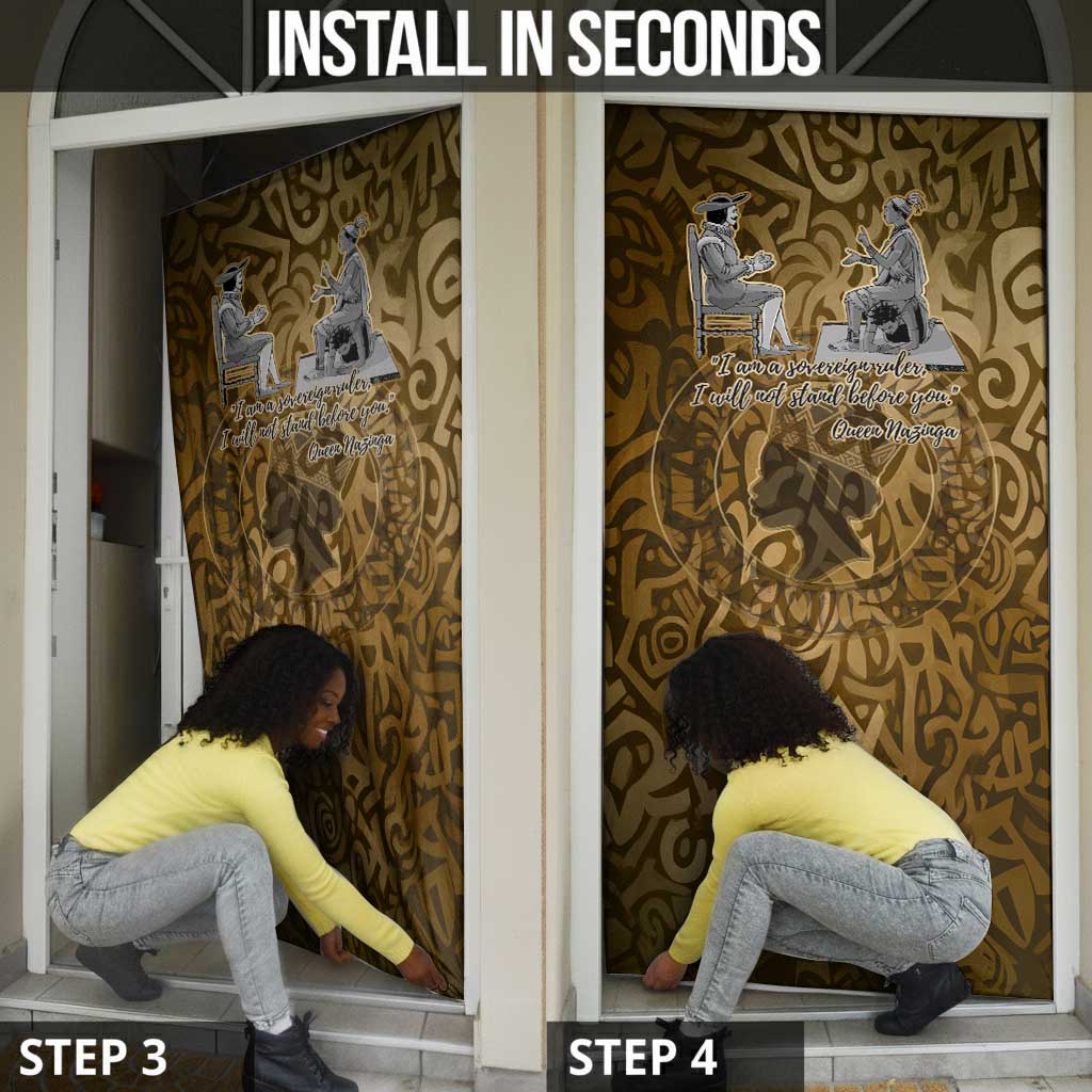 Queen Nzinga Door Cover Cowrie Crown Silhouette Royal Power - African Pride