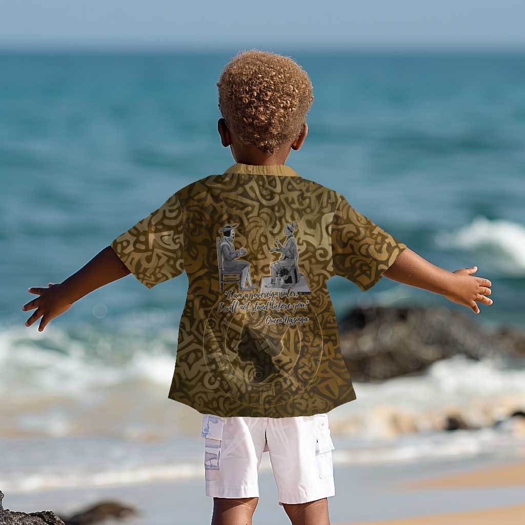 Queen Nzinga Kid Hawaiian Shirt Cowrie Crown Silhouette Royal Power - African Pride