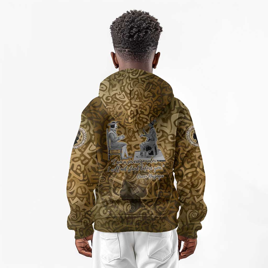 Queen Nzinga Kid Hoodie Cowrie Crown Silhouette Royal Power - African Pride