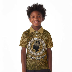 Queen Nzinga Kid Polo Shirt Cowrie Crown Silhouette Royal Power - African Pride
