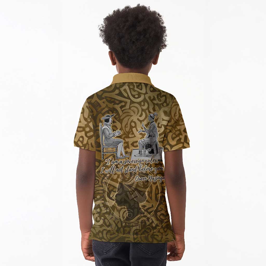 Queen Nzinga Kid Polo Shirt Cowrie Crown Silhouette Royal Power - African Pride