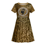Queen Nzinga Kid Short Sleeve Dress Cowrie Crown Silhouette Royal Power - African Pride