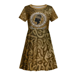 Queen Nzinga Kid Short Sleeve Dress Cowrie Crown Silhouette Royal Power - African Pride