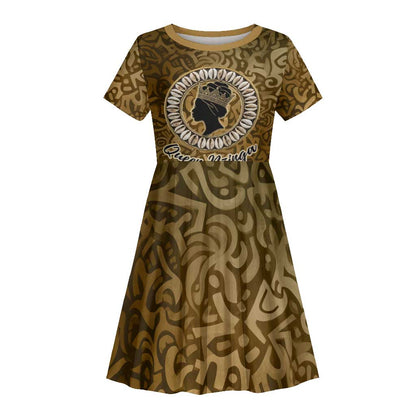 Queen Nzinga Kid Short Sleeve Dress Cowrie Crown Silhouette Royal Power - African Pride
