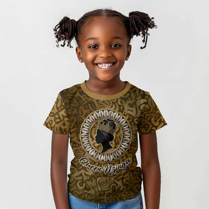 Queen Nzinga Kid T shirt Cowrie Crown Silhouette Royal Power - African Pride
