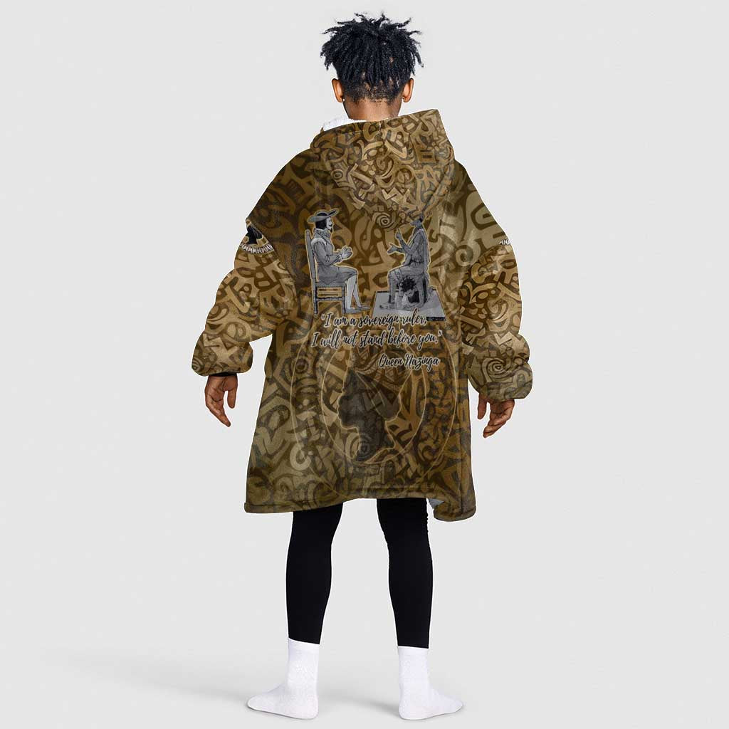 Queen Nzinga Kid Wearable Blanket Hoodie Cowrie Crown Silhouette Royal Power - African Pride