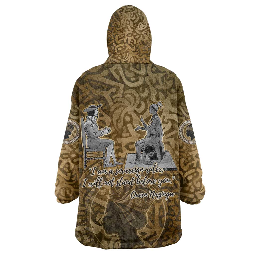 Queen Nzinga Kid Wearable Blanket Hoodie Cowrie Crown Silhouette Royal Power - African Pride