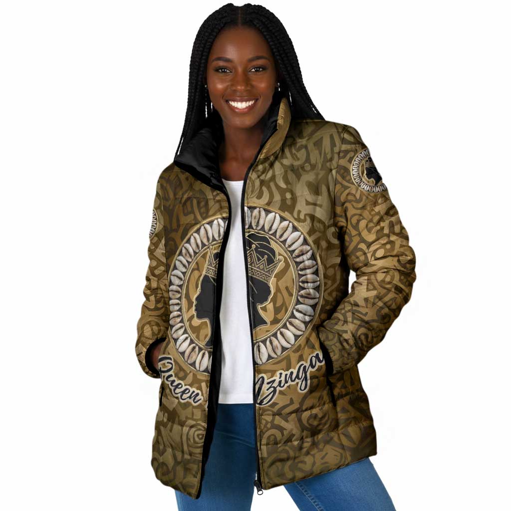 Queen Nzinga Padded Jacket Cowrie Crown Silhouette Royal Power - African Pride