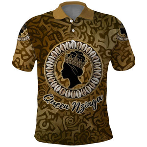 Queen Nzinga Polo Shirt Cowrie Crown Silhouette Royal Power - African Pride